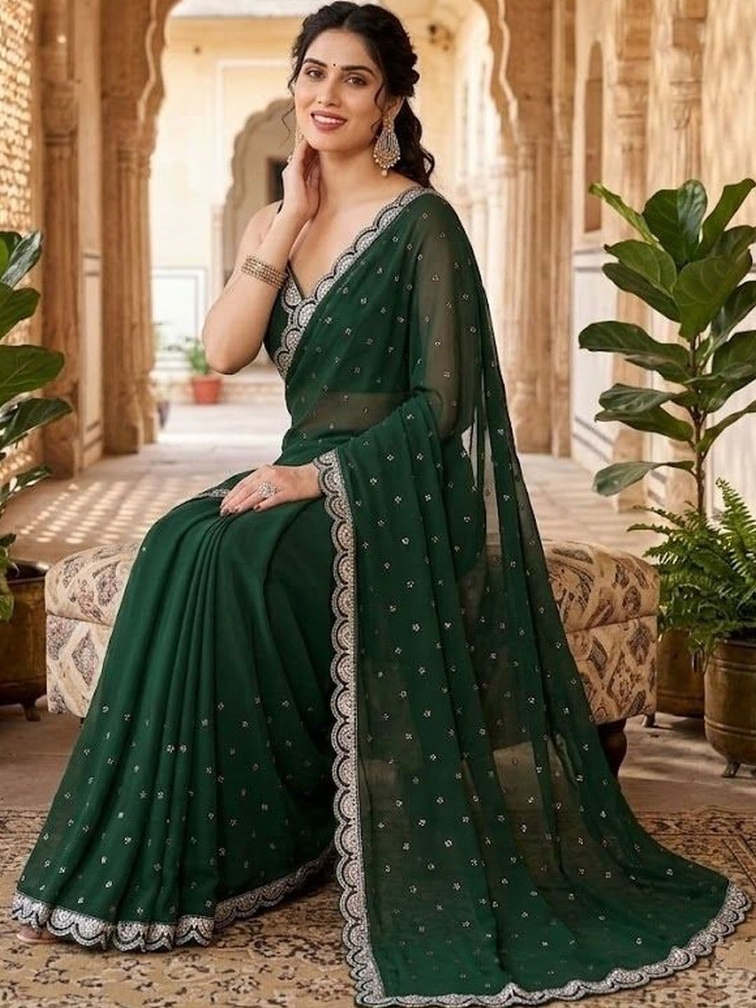 Anouk Embellished Embroidered Pure Georgette Saree - view 1
