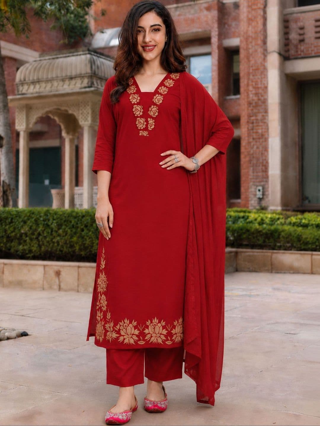 Anouk Women Ethnic Motifs Embroidered Regular Thread Work Kurta with Trousers & With Dupatta - view 1