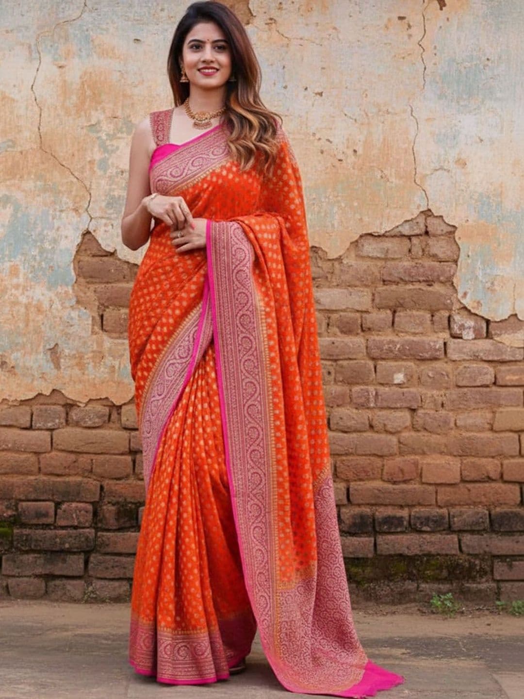 Anouk Ethnic Motifs Zari Silk Blend Handloom Mysore Silk Saree - view 1