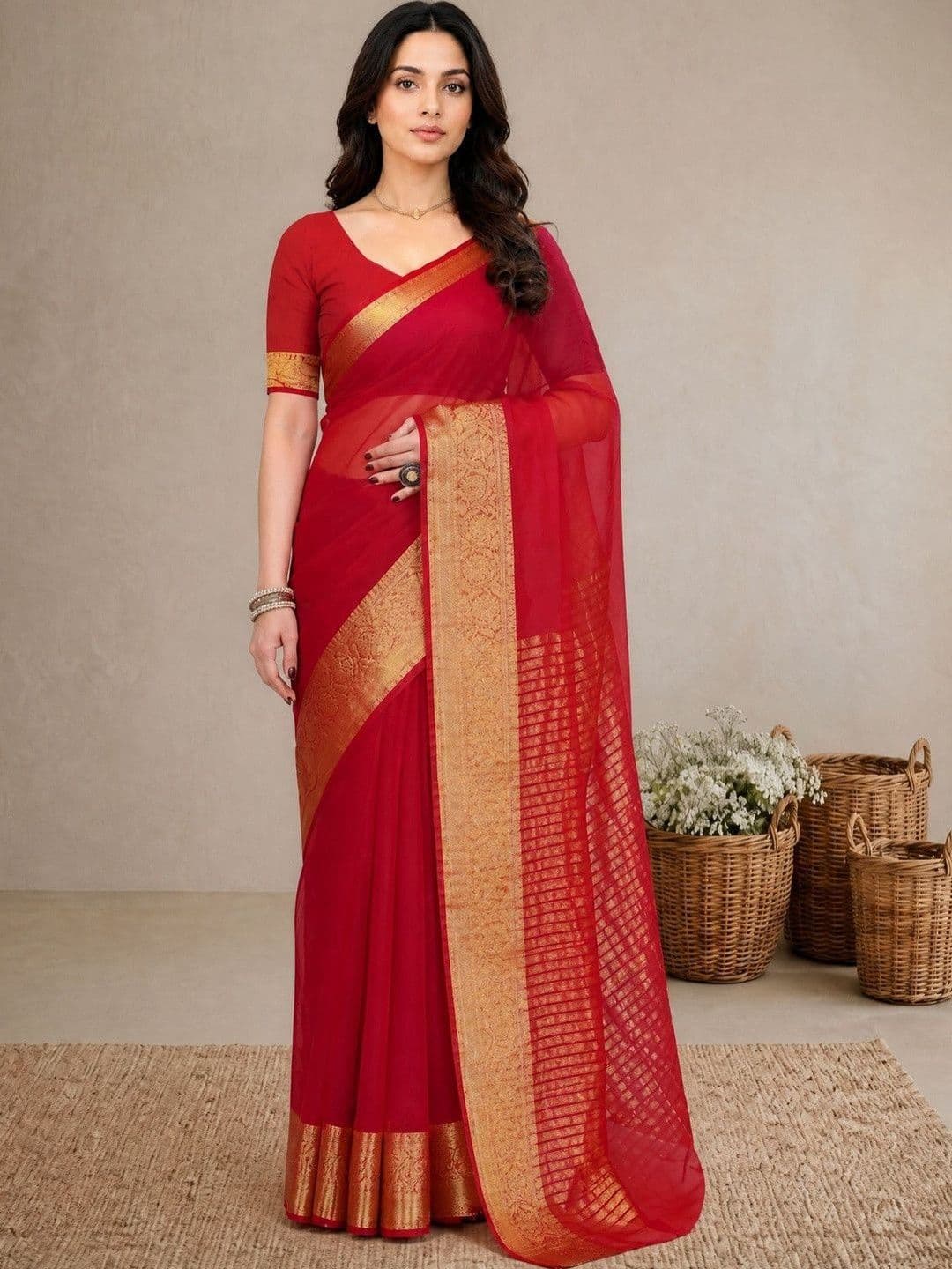 Anouk Women Woven Design Zari Border Organza Handloom Saree - view 1