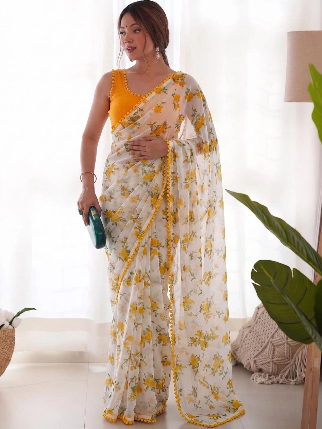 HERE&NOW Floral Poly Chiffon Saree - view 1