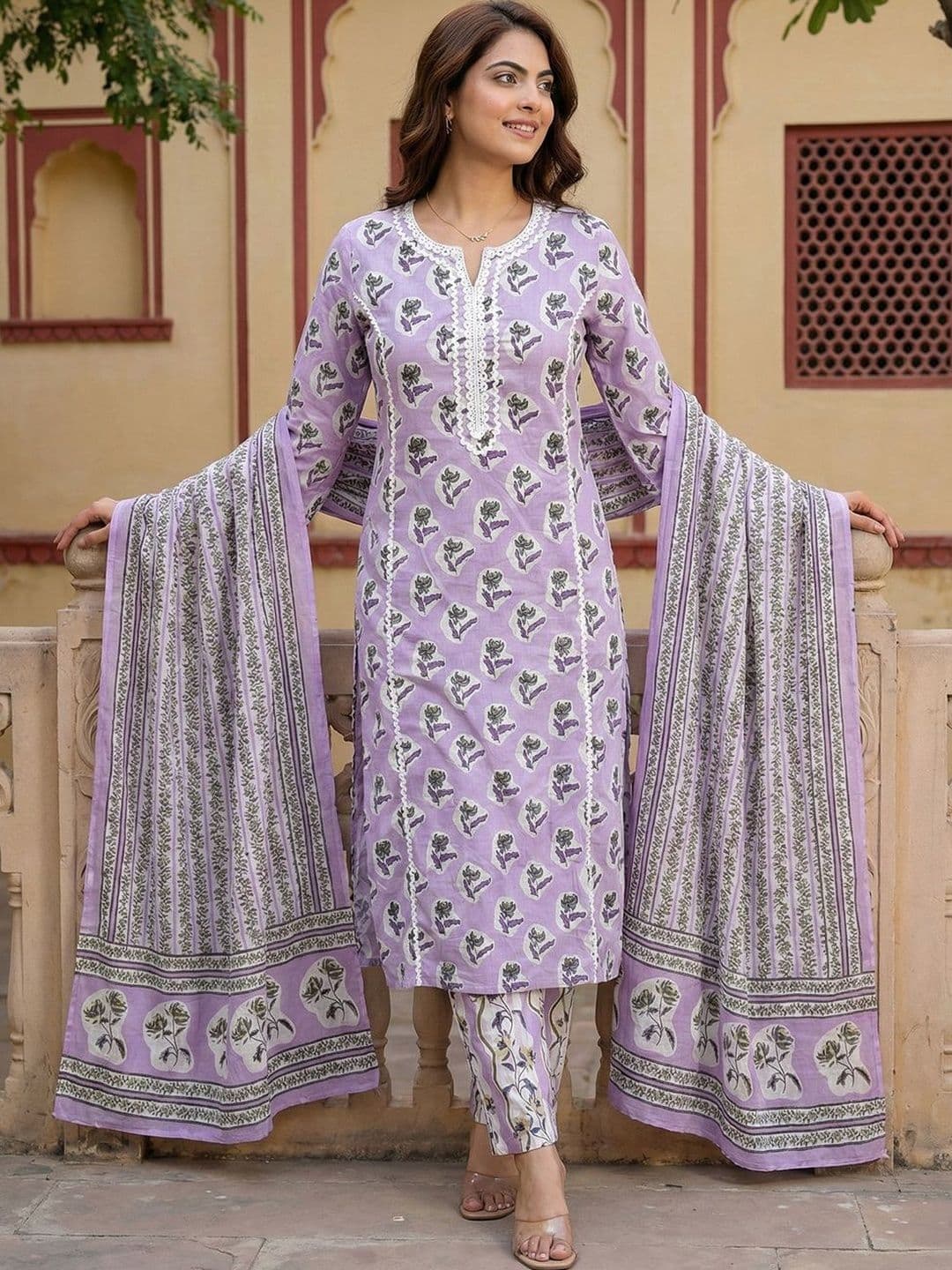 Anouk Women Floral Printed Regular Pure Cotton Kurta with Trousers & With Dupatta - view 1