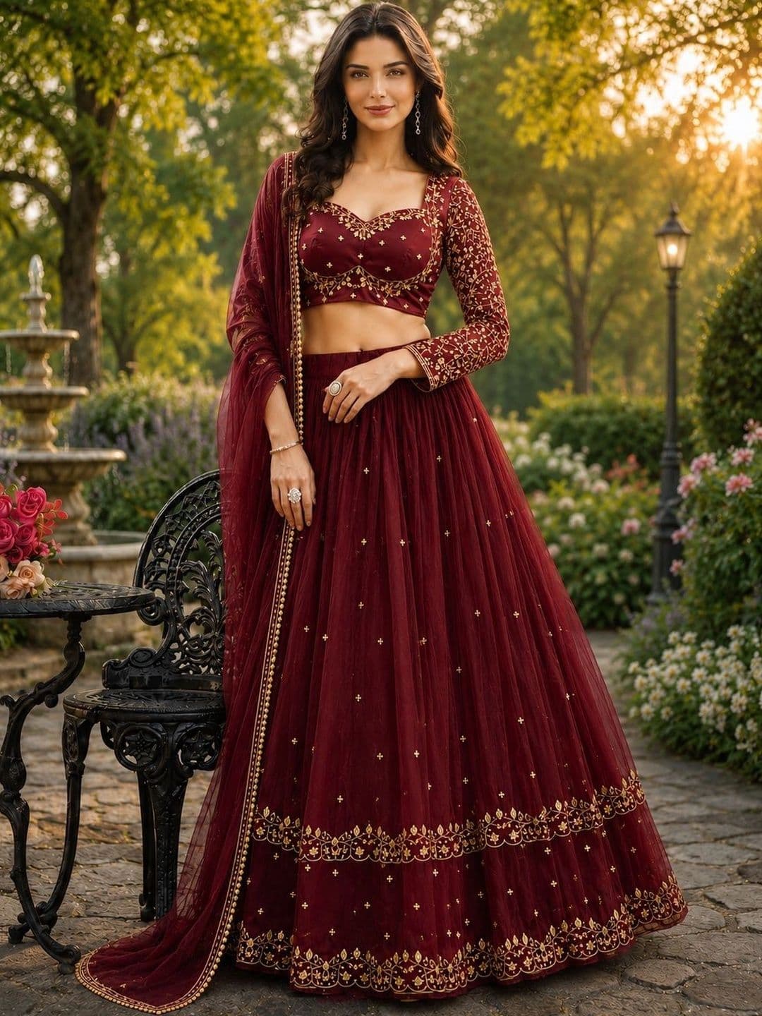 Pinkudi Embroidered Thread Work Ready to Wear Lehenga & Blouse With Dupatta - view 1