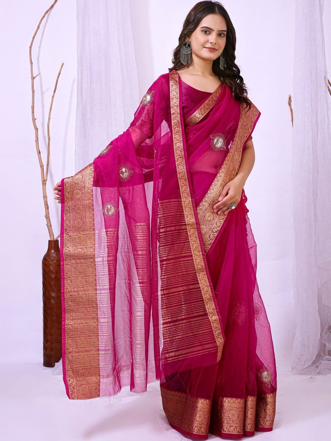 Anouk Woven Design Zari Organza Designer Kanjeevaram Saree - view 1