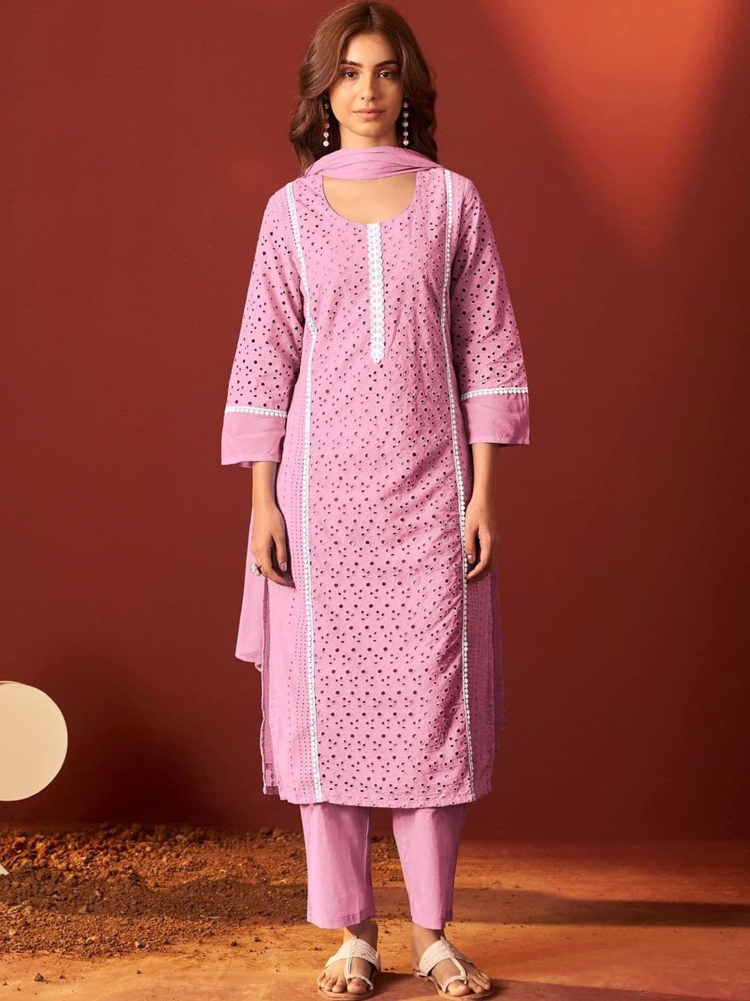 Anouk Women Regular Chikankari Pure Cotton Kurta with Trousers & With Dupatta - view 1