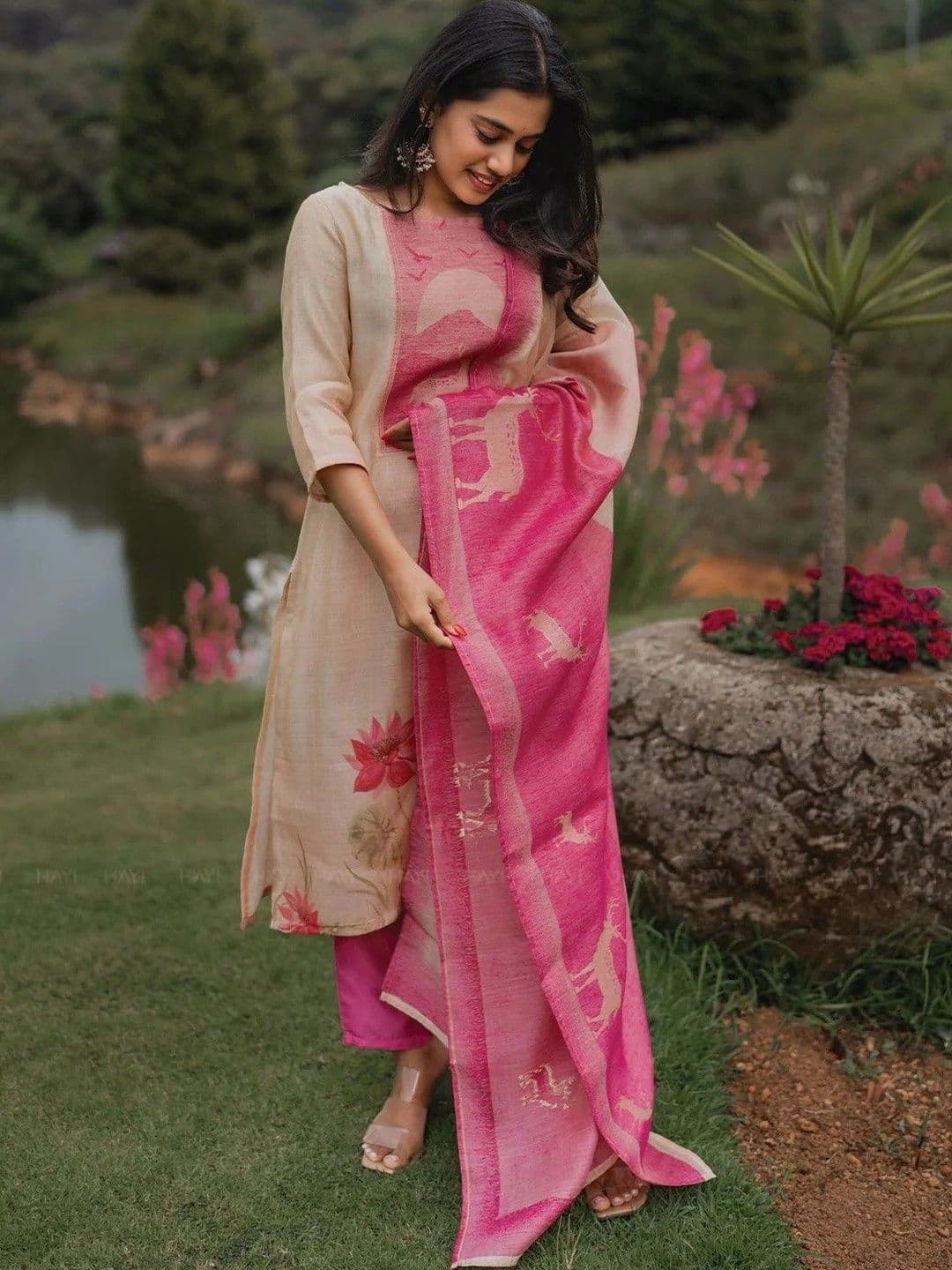 KALINI Women Floral Printed Regular Kurta with Trousers & With Dupatta - view 1