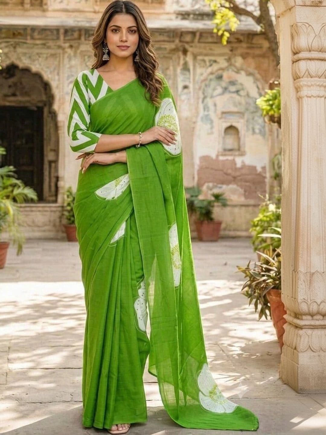HERE&NOW Floral Pure Cotton Saree - view 1