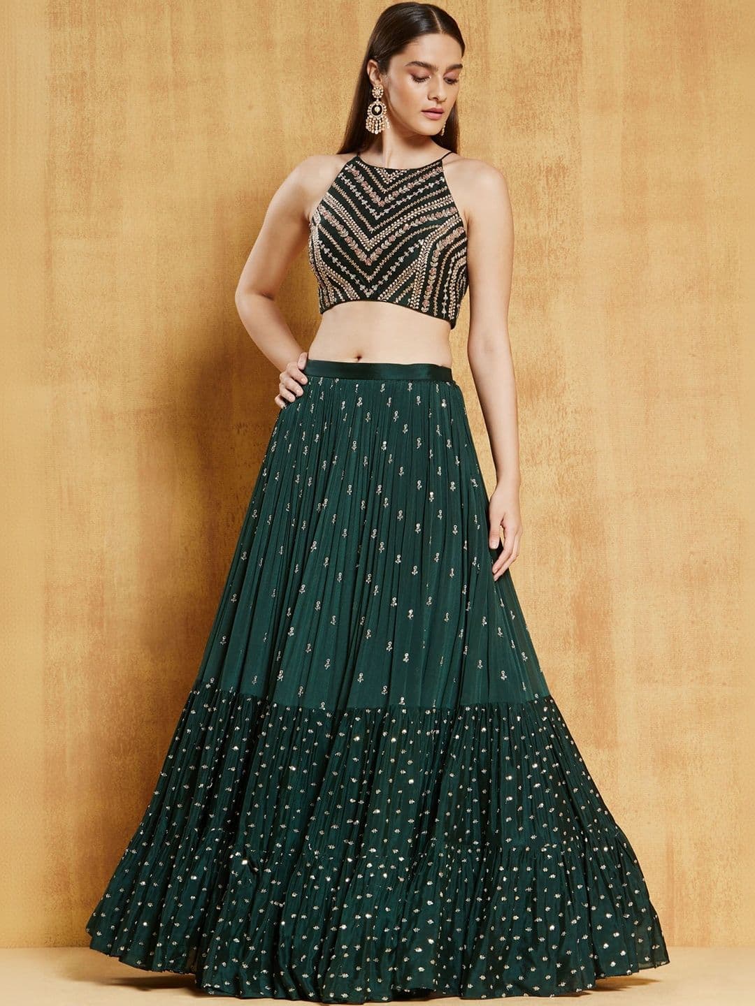 Poshak Bazaar Embellished Sequinned Semi-Stitched Lehenga & Unstitched Blouse With Dupatta - view 1