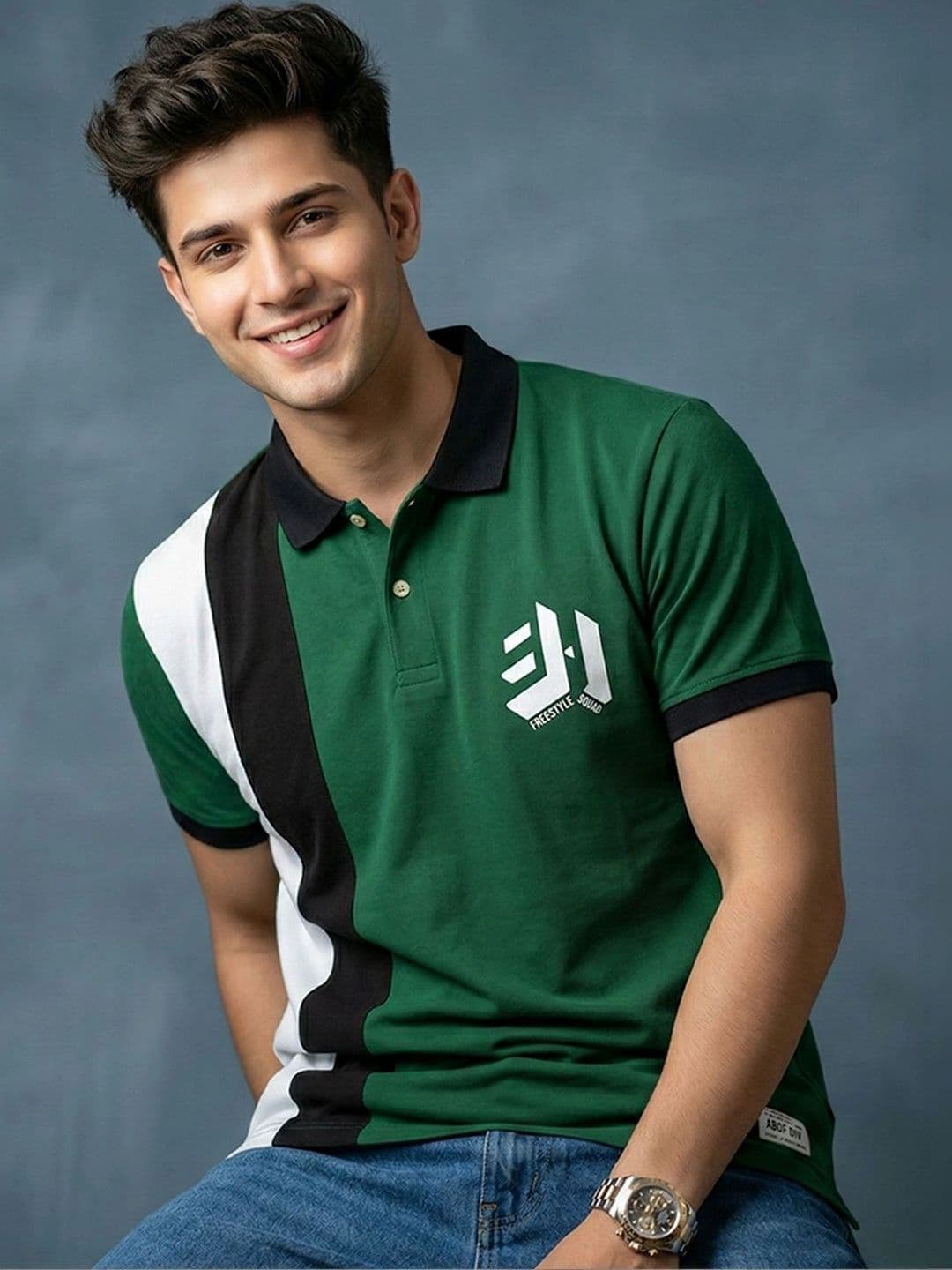 HERE&NOW Men Brand Logo Colourblocked Polo Collar T-shirt - view 1