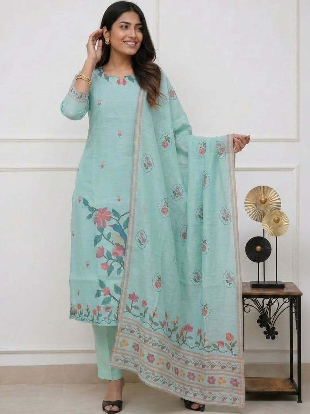 Anouk Women Floral Printed Regular Chanderi Silk Kurta with Trousers & With Dupatta - view 1