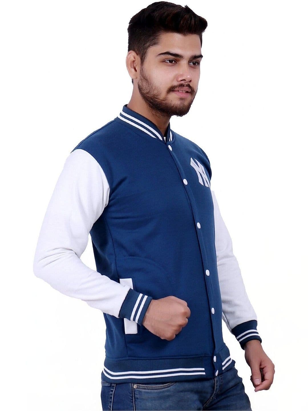 SQS Men Brand Logo Colourblocked Woollen Varsity Jacket - view 1