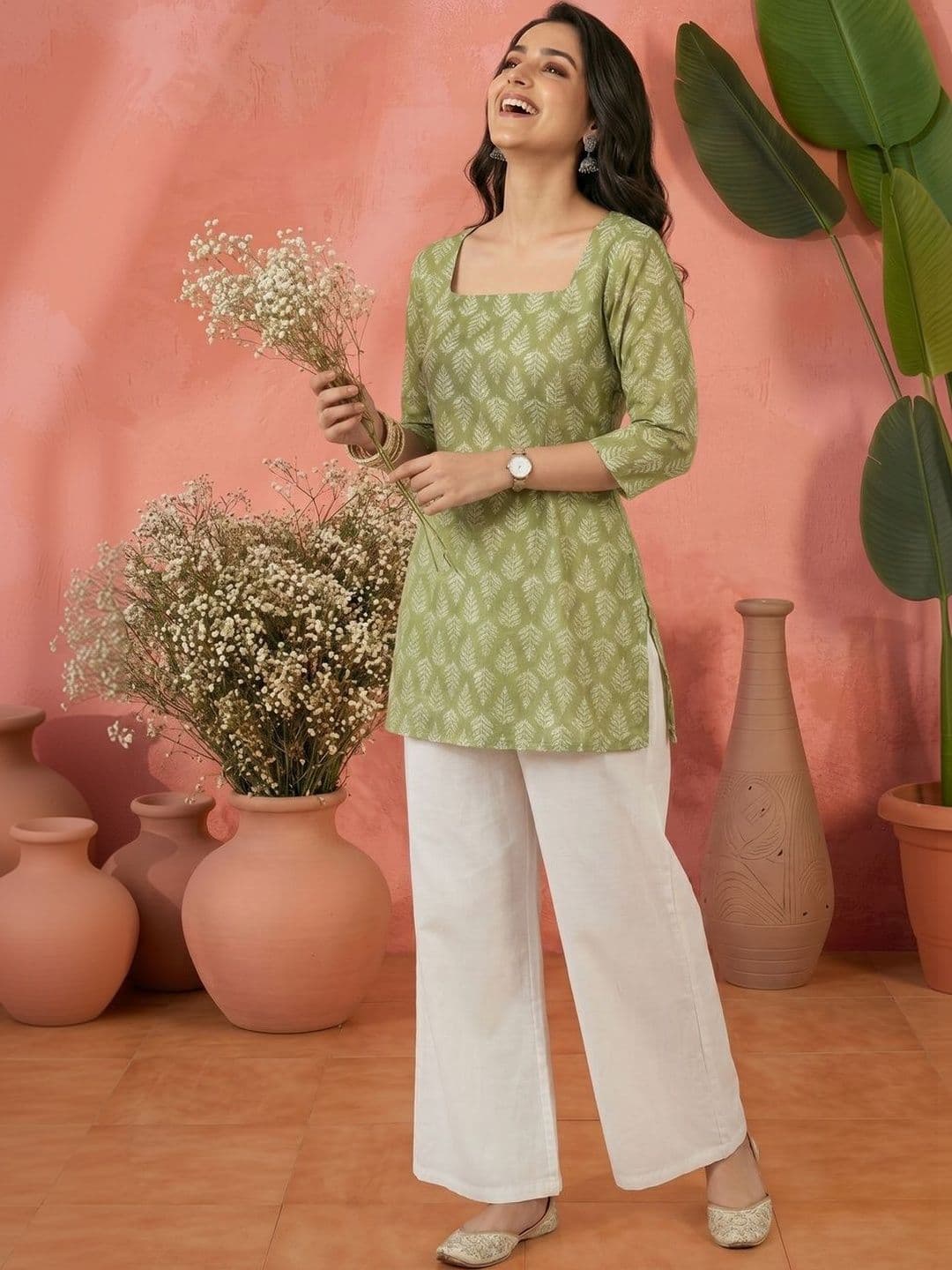 Anouk Botanical Printed Square Neck Pure Cotton Handloom Kurti - view 1