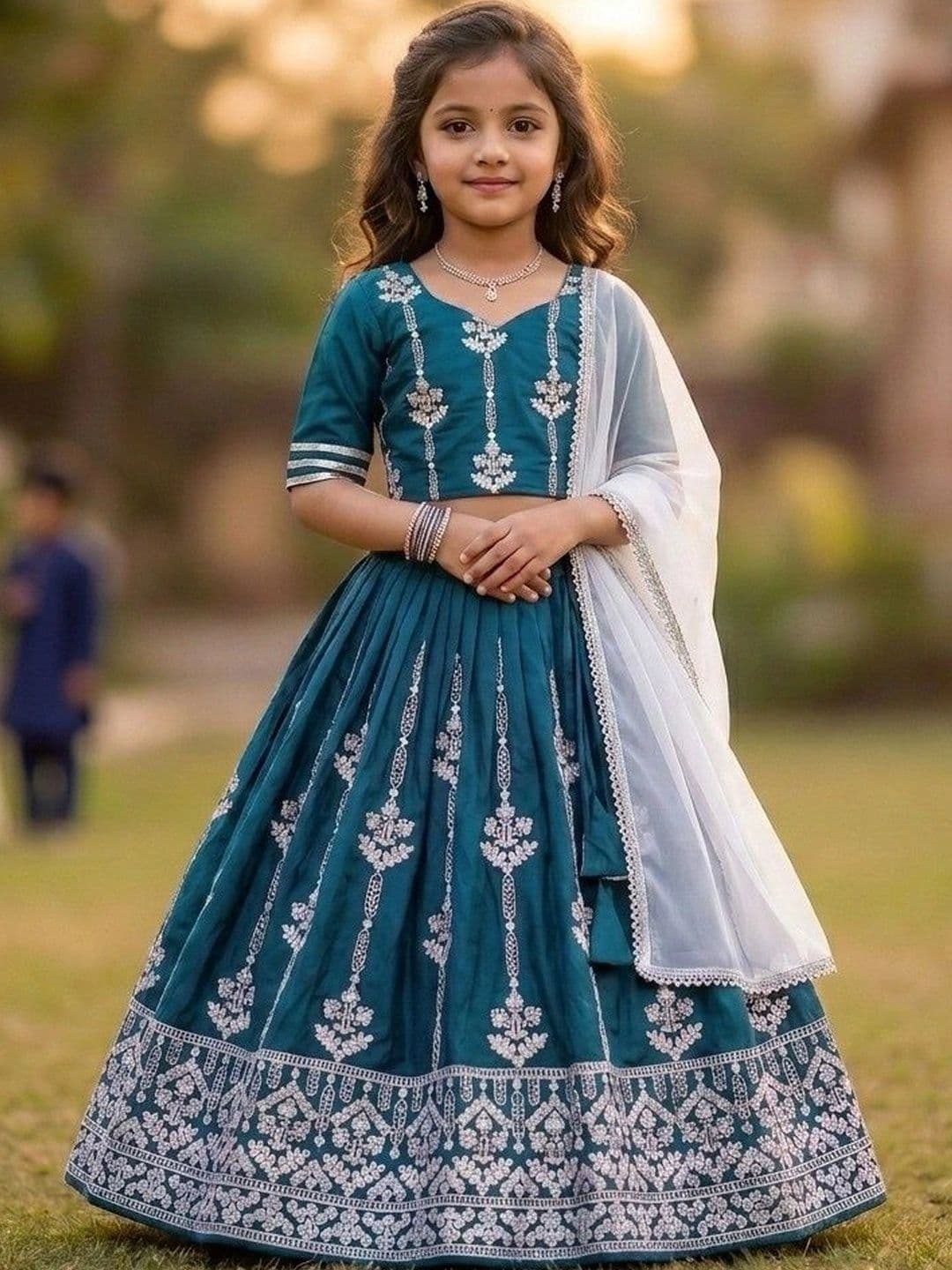 SHUBHVILAS DESIGN Girls Embroidered Thread Work Ready to Wear Lehenga & Blouse With Dupatta - view 1