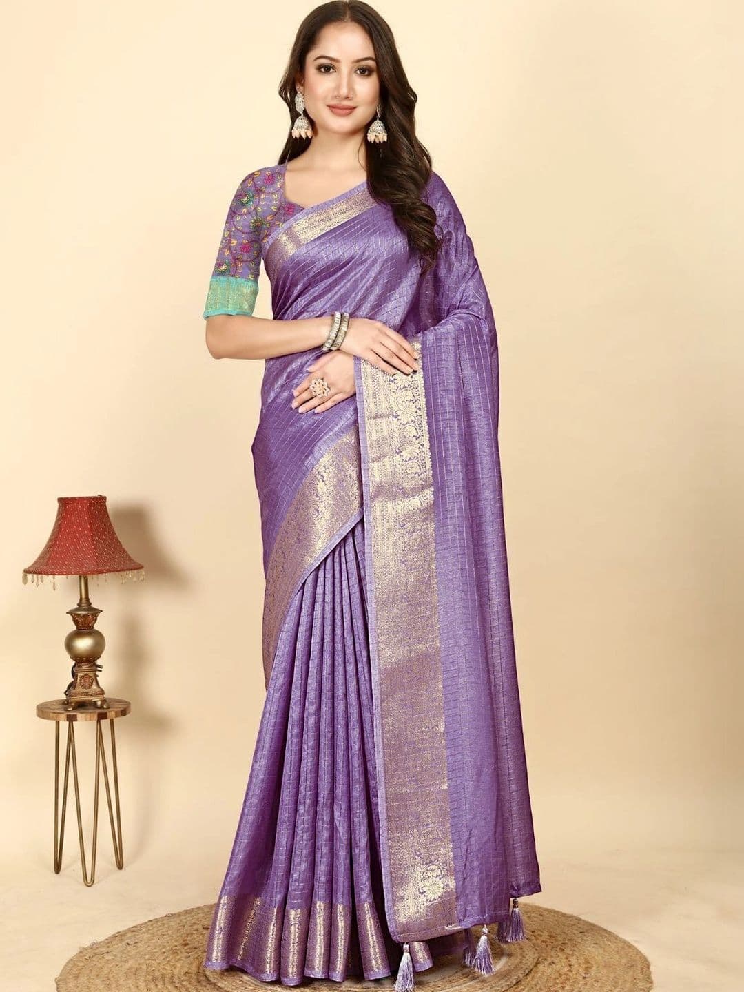 J 6 DESIGNER Checked Zari Art Silk Saree - view 1