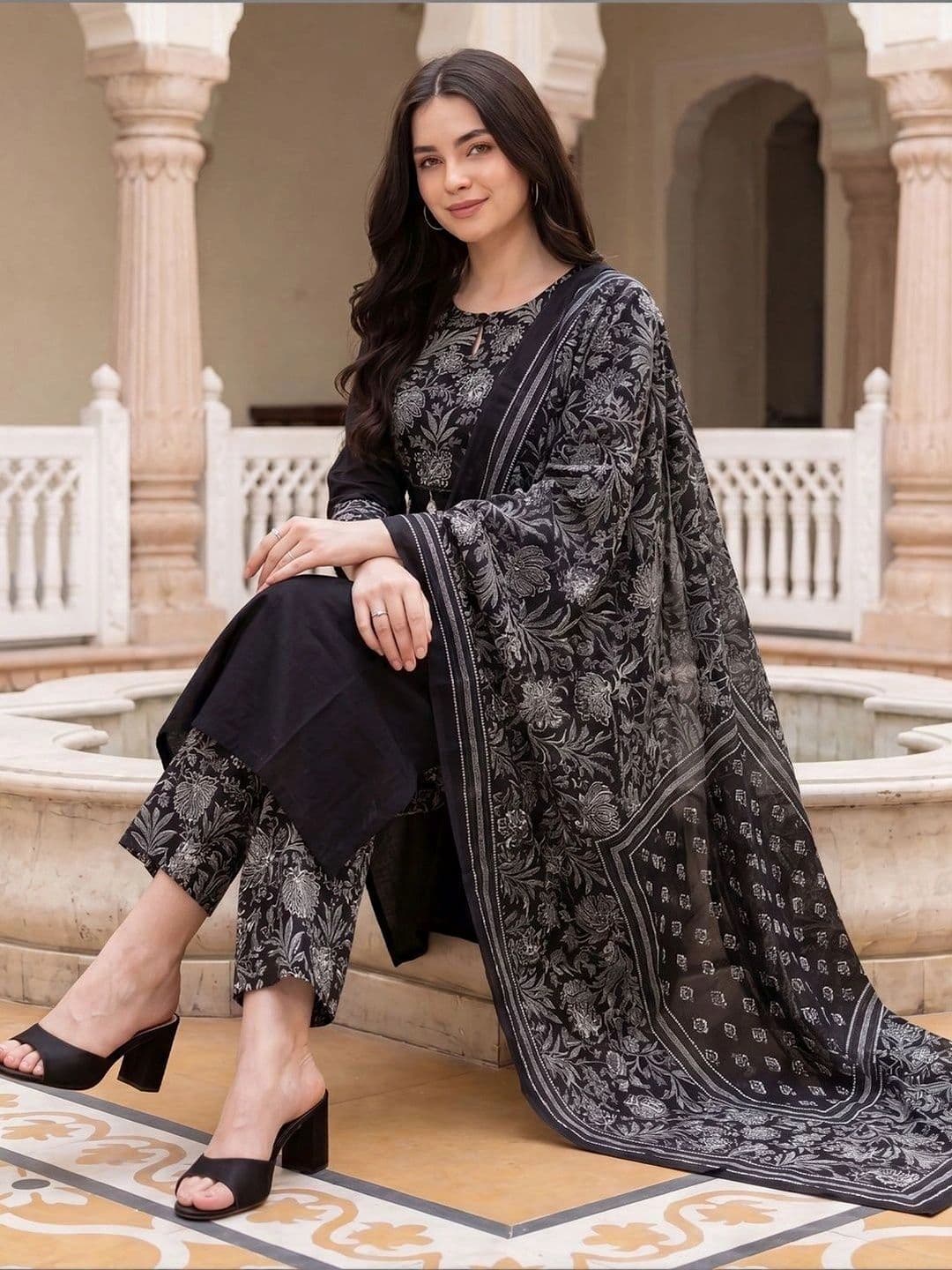 Indo Era Women Ethnic Motifs Printed Regular Pure Cotton Kurta with Palazzos & With Dupatta - view 1