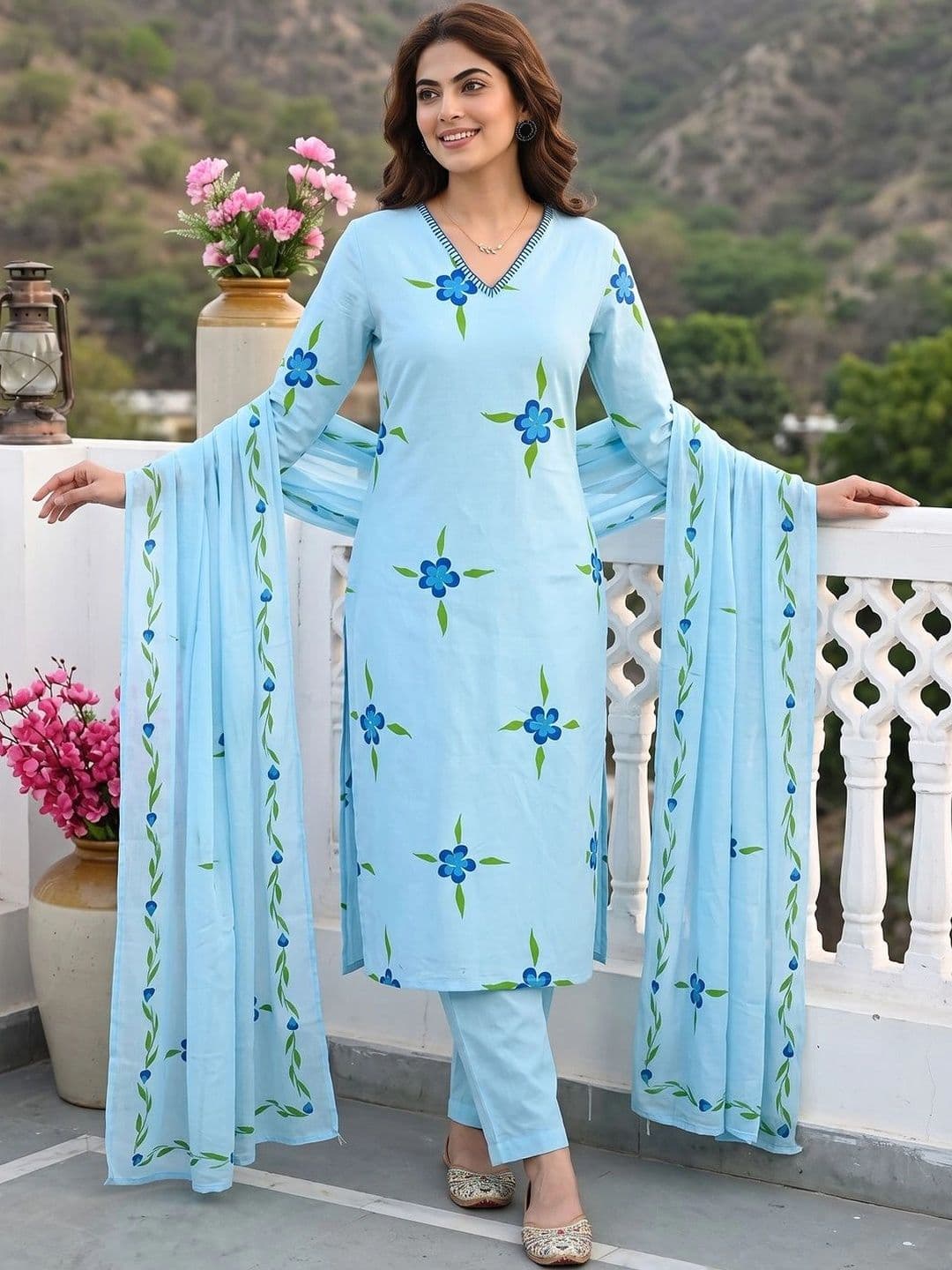 Anouk Women Floral Printed Regular Pure Cotton Kurta with Trousers & With Dupatta - view 1
