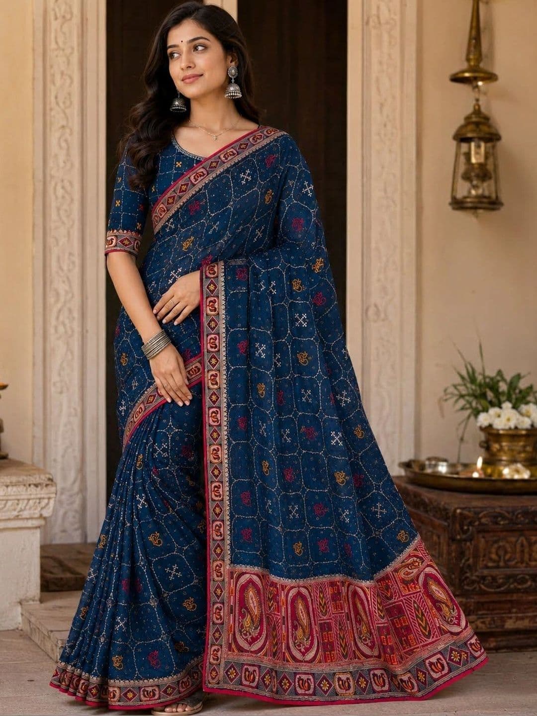 RANGVYRA LIFESTYLE Kalamkari Embroidered Pure Georgette Saree - view 1