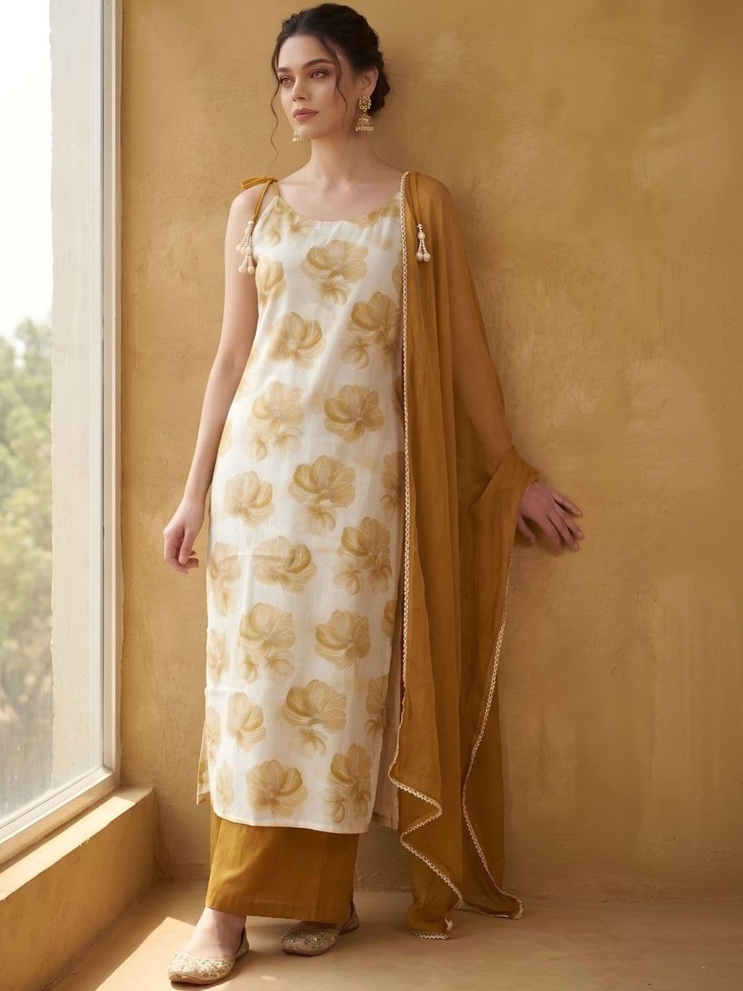Anouk Women Floral Printed Regular Chanderi Cotton Kurta with Palazzos & With Dupatta - view 1