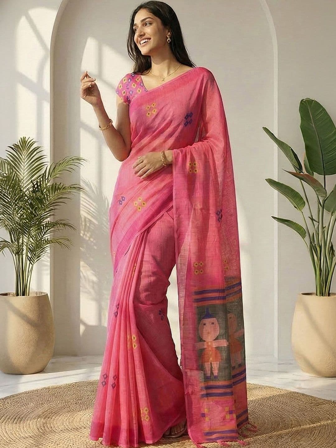 Anouk Ethnic Motifs Pure Cotton Khadi Saree - view 1
