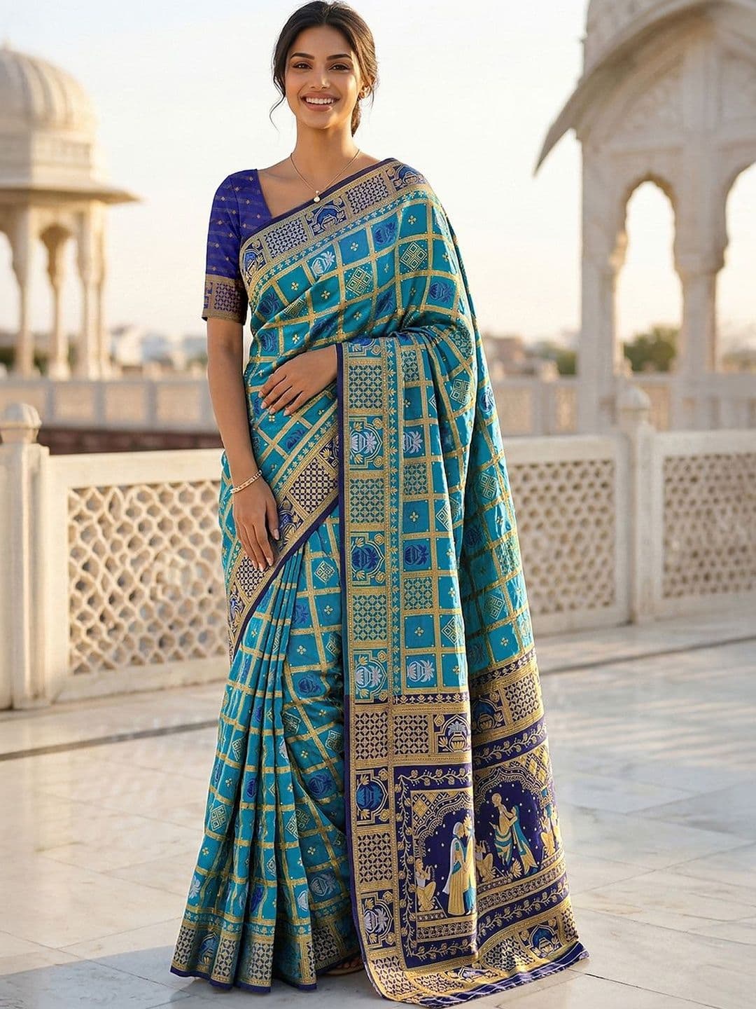 Anouk Ethnic Motifs Zari Silk Blend Handloom Patola Saree - view 1