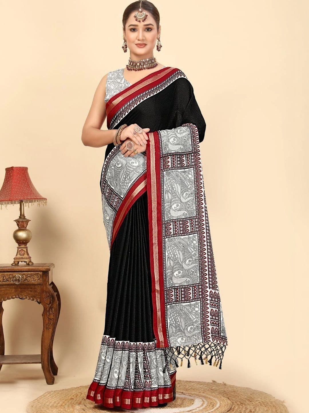 J 6 DESIGNER J6 DESIGNERS Women Multicolor Printed Art Silk Design Border Saree - view 1