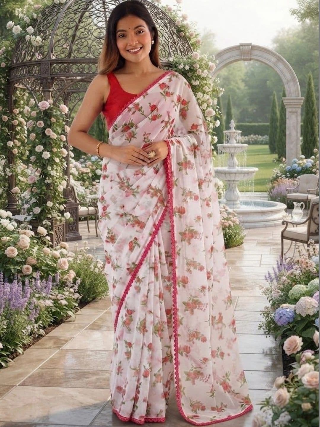 VIMALNATH SYNTHETICS Floral Poly Chiffon Leheriya Saree - view 1