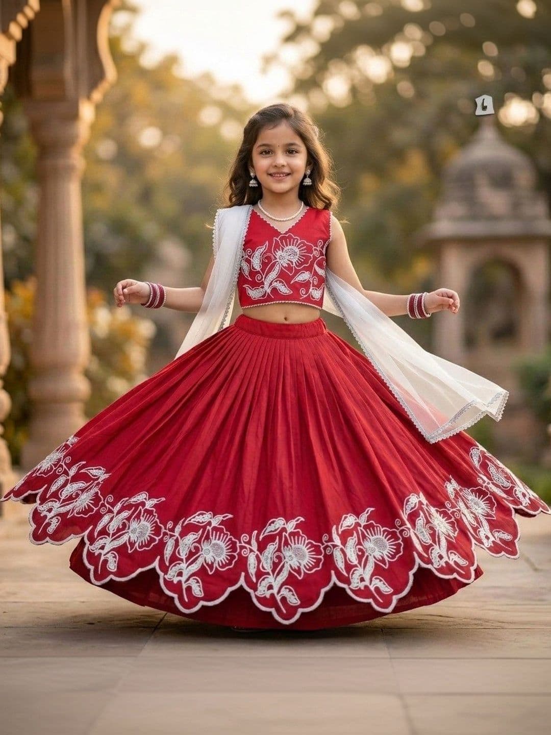 SHUBHVILAS DESIGN Girls Embroidered Thread Work Ready to Wear Lehenga & Blouse With Dupatta - view 1