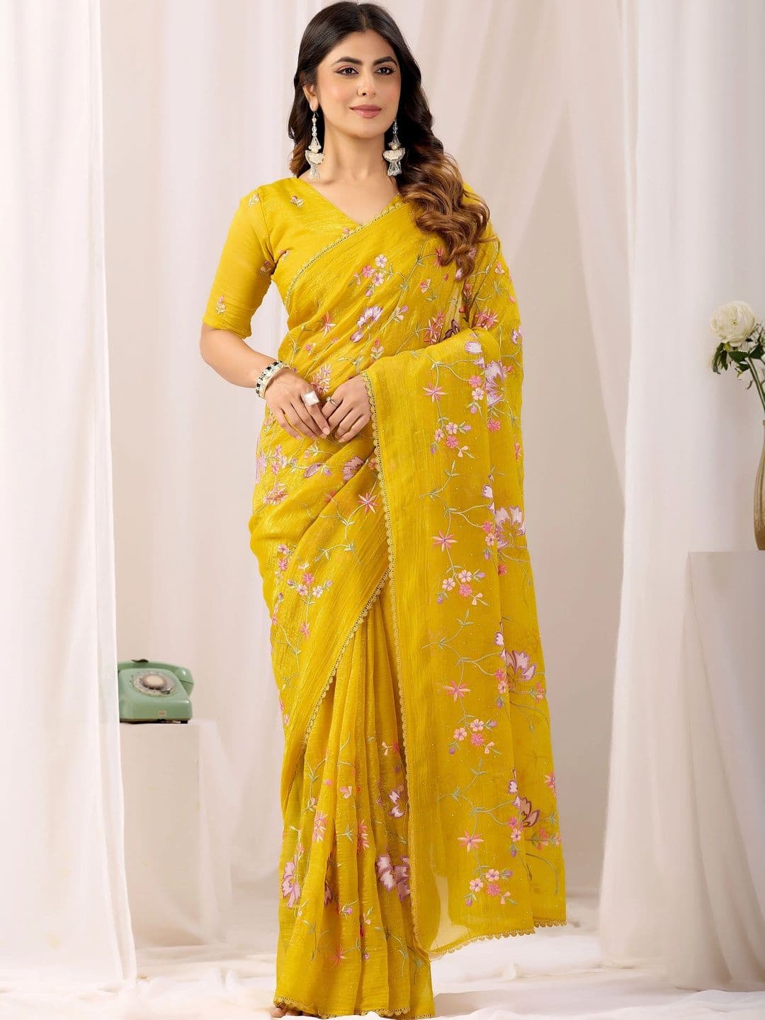 Sangria Embroidered Satin Designer Saree - view 1