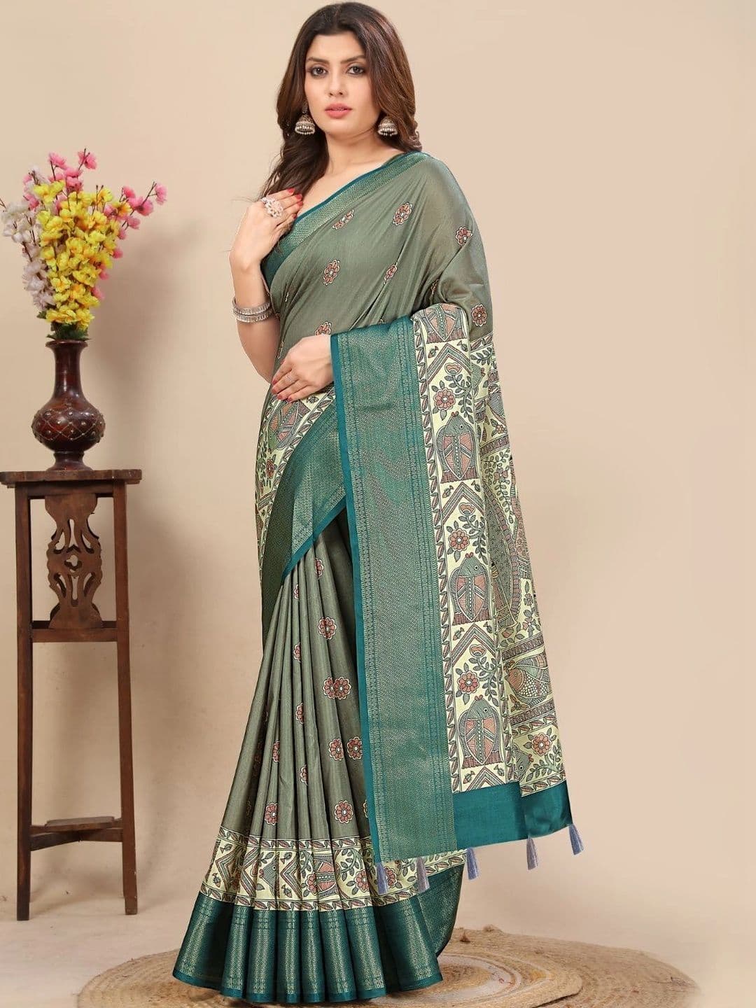 J 6 DESIGNER J6 DESIGNERS Women Multicolor Printed Art Silk Design Border Saree - view 1