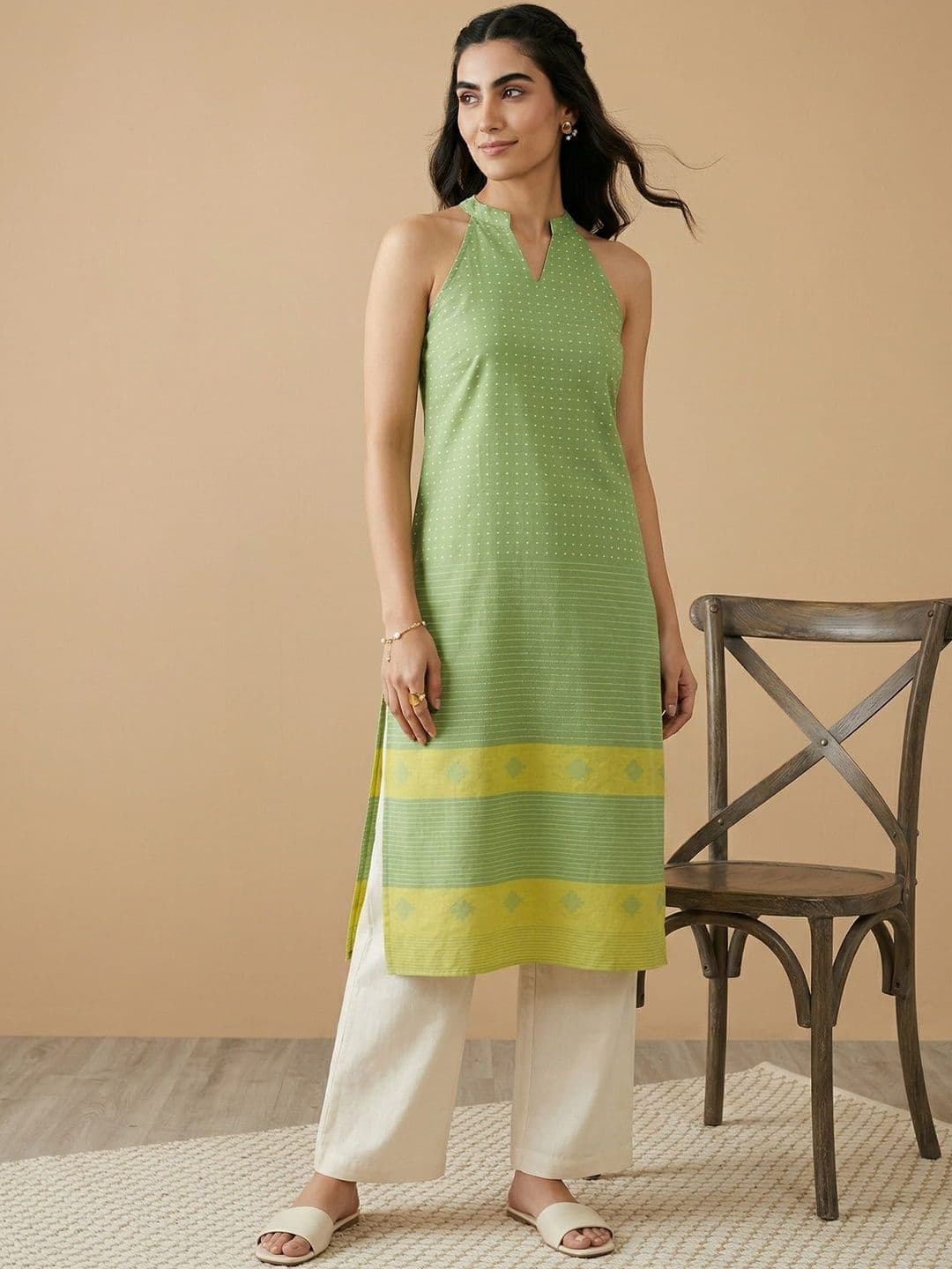 Anouk Women Geometric Printed Halter Neck Kurta - view 1