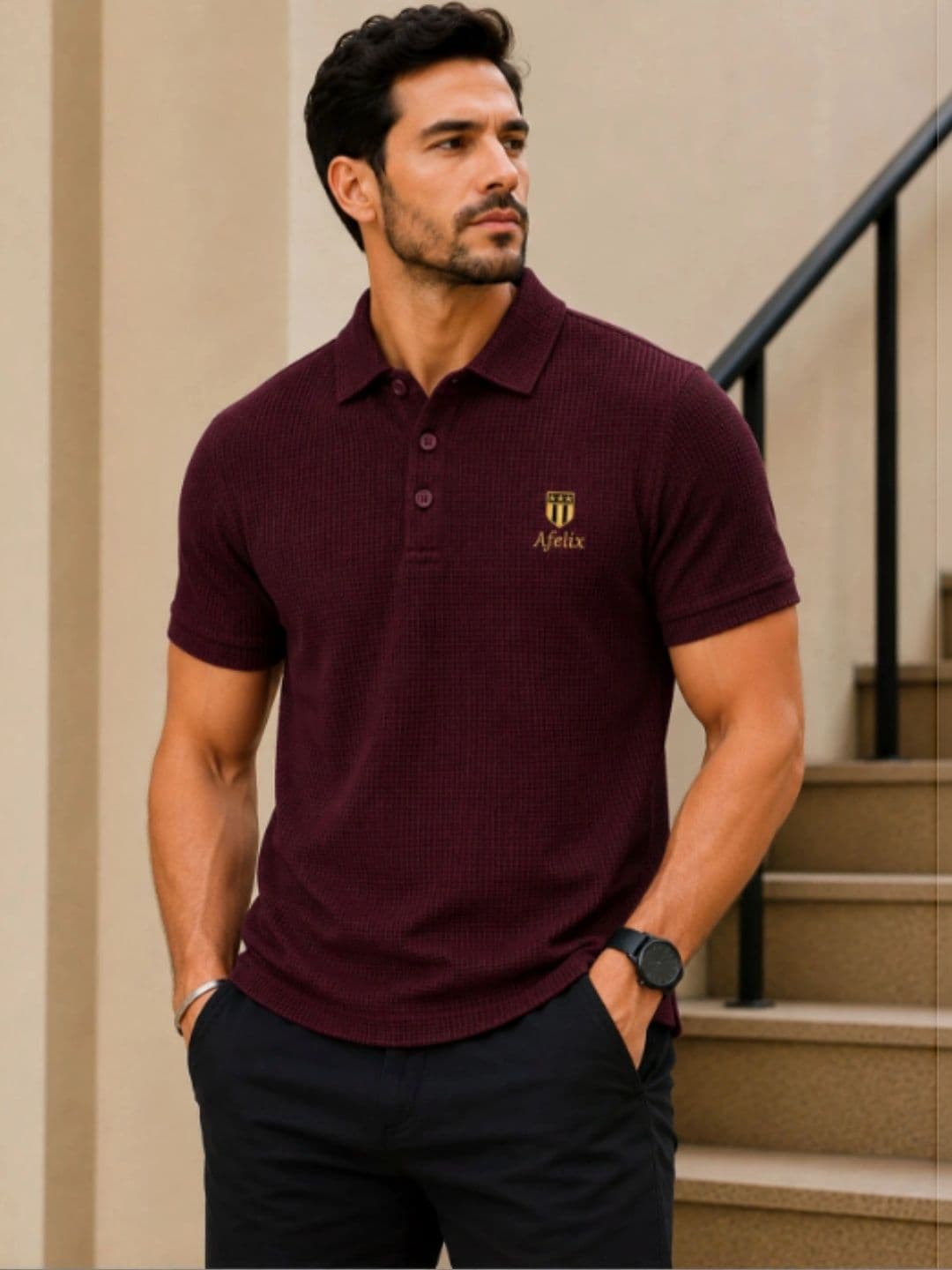 Afelix Men Brand Logo Polo Collar T-shirt - view 1