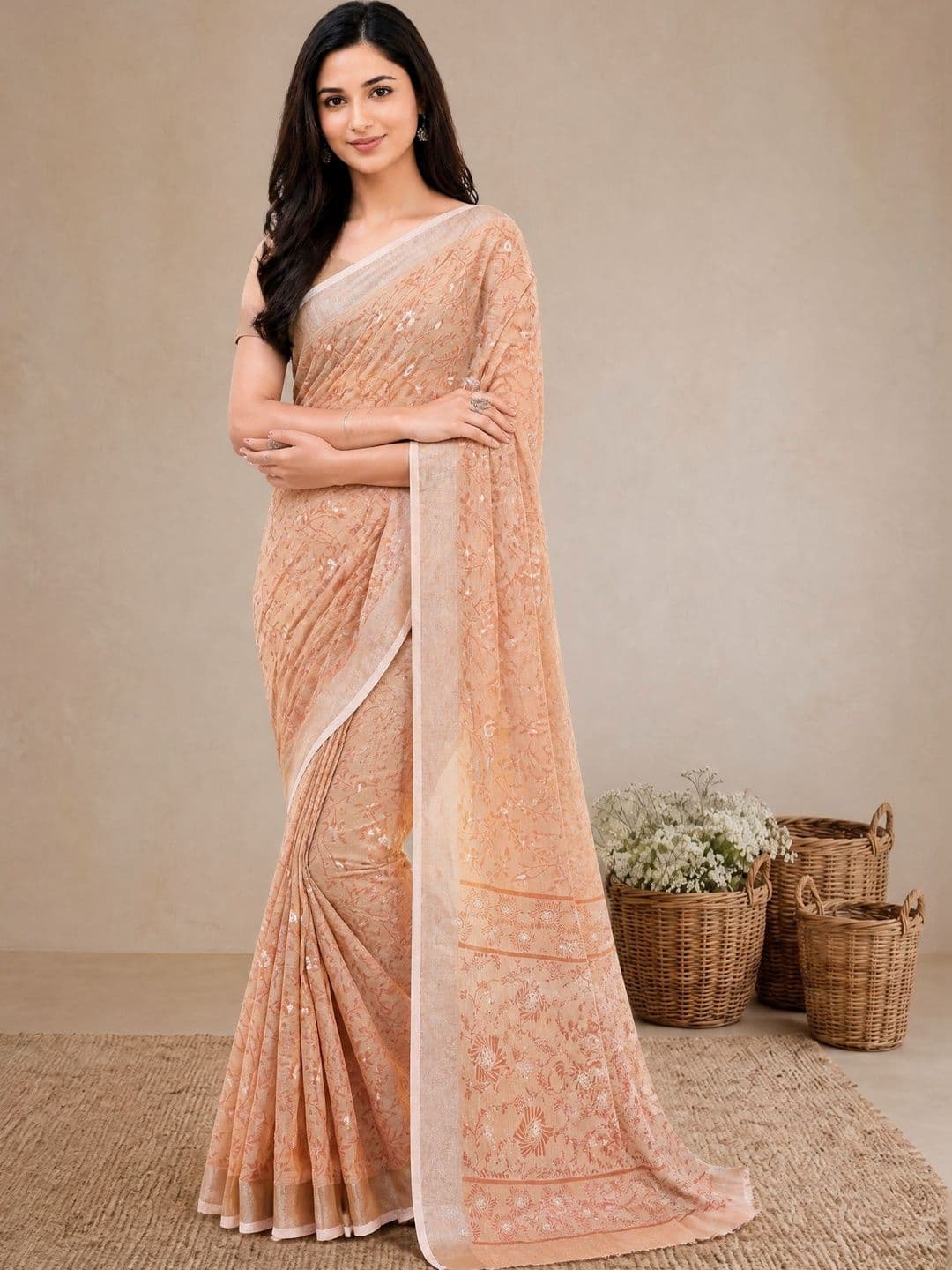 Anouk Women Embellished Chikankari Pure Linen Saree - view 1