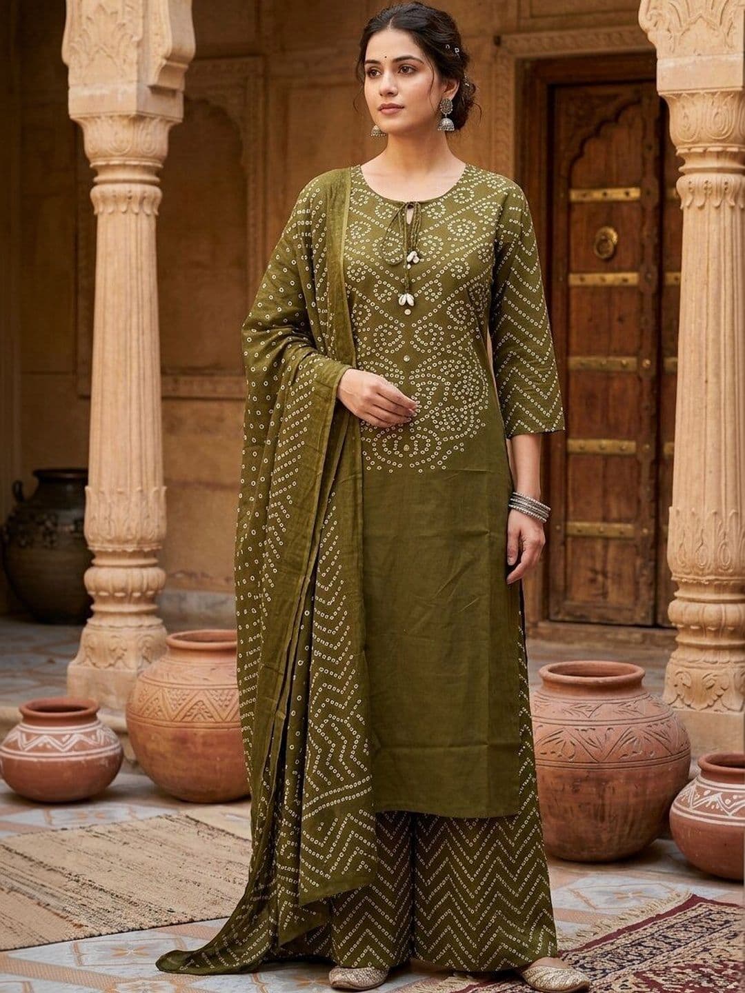 Anouk Women Ethnic Motifs Printed Regular Pure Cotton Kurta with Palazzos & With Dupatta - view 1