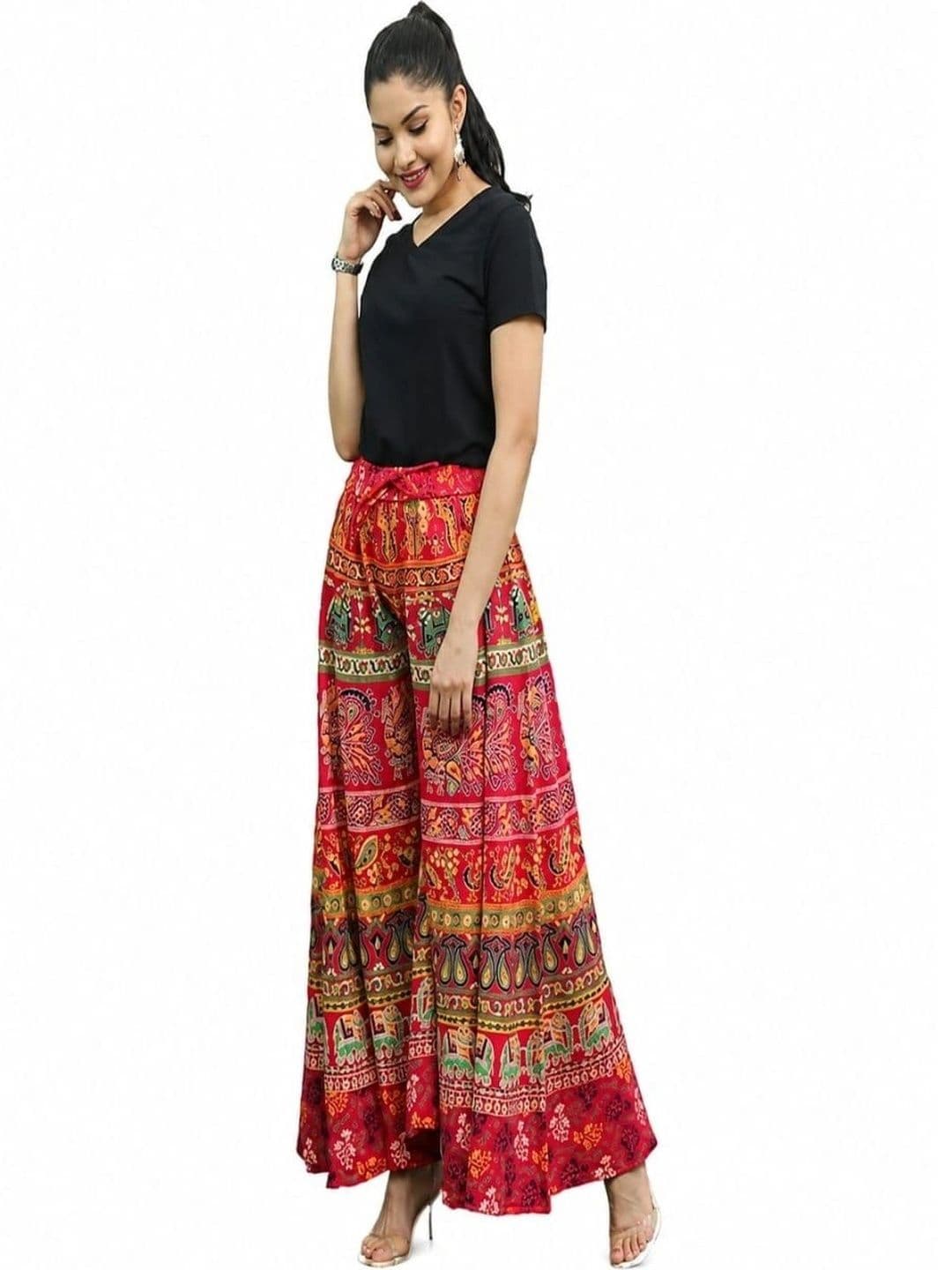 OUTER WEAR AYAM EXPORTS Women Ethnic Motifs Printed Knitted Ethnic Palazzos - view 1