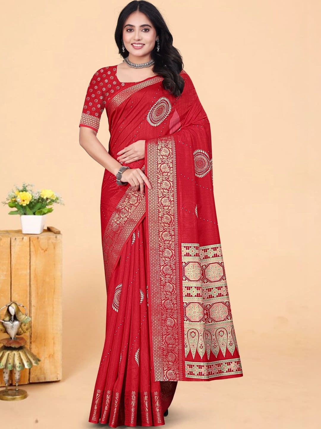 J 6 DESIGNER Batik Zari Silk Cotton Heavy Work Saree - view 1
