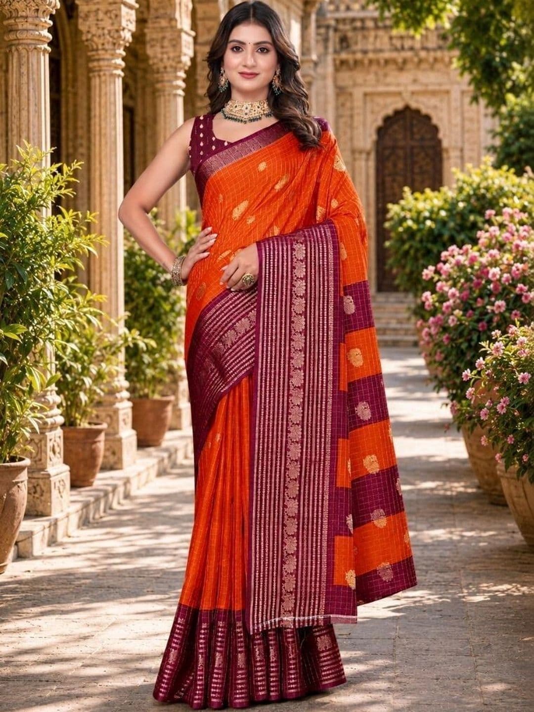 SSHAGUN LIFESTYLE Woven Design Zari Pure Georgette Kanjeevaram Saree - view 1