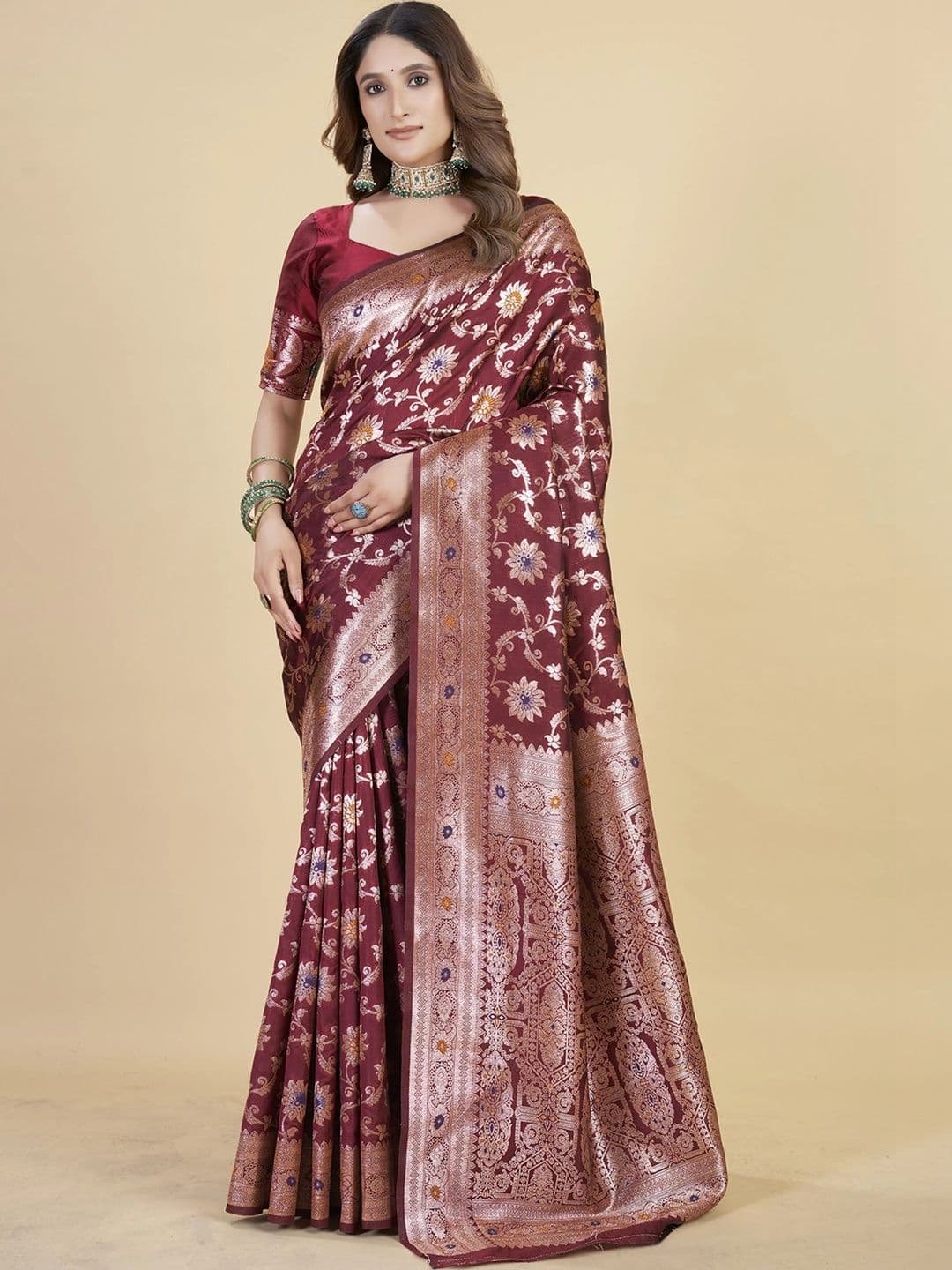 Anouk Ethnic Motifs Zari Art Silk Handloom Banarasi Saree - view 1