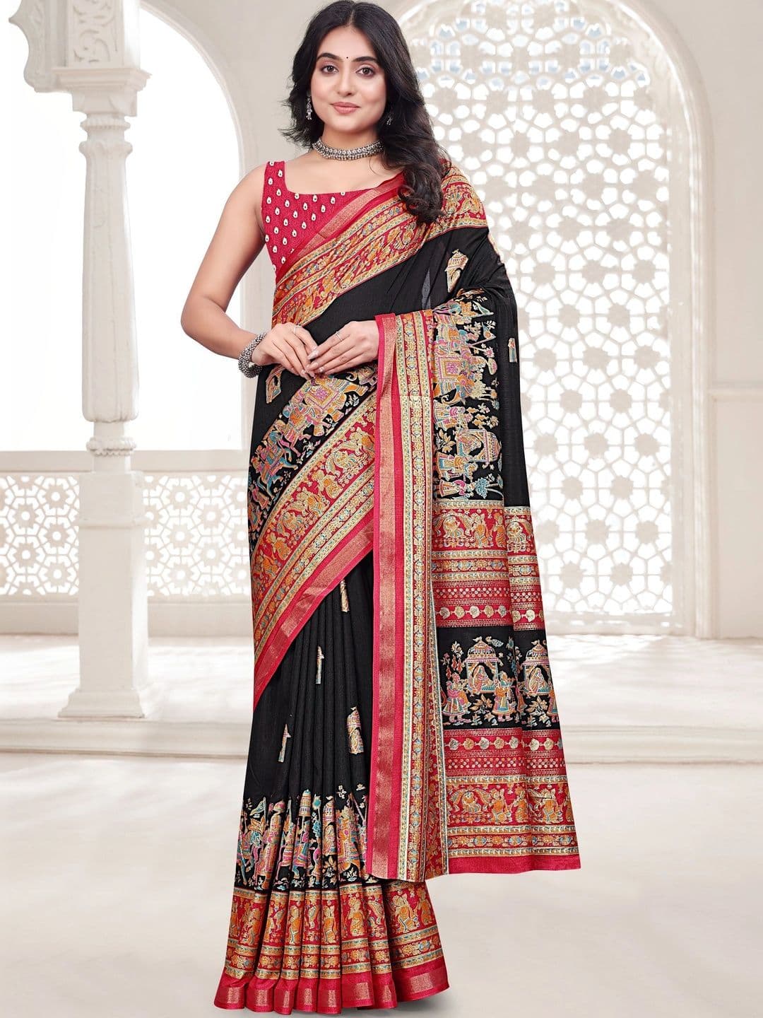 J 6 DESIGNER Warli Embroidered Silk Blend Saree - view 1