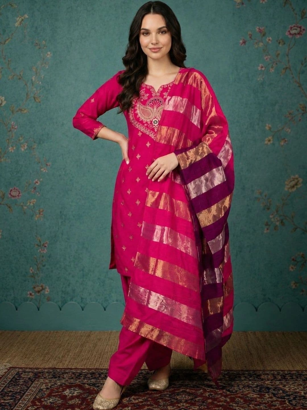 Sangria Women Ethnic Motifs Embroidered Regular Kurta with Patiala & With Dupatta - view 1
