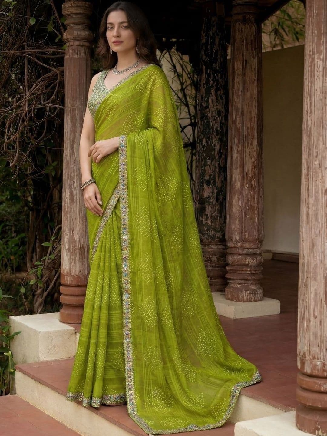 Anouk Bandhani Embroidered Poly Georgette Saree - view 1