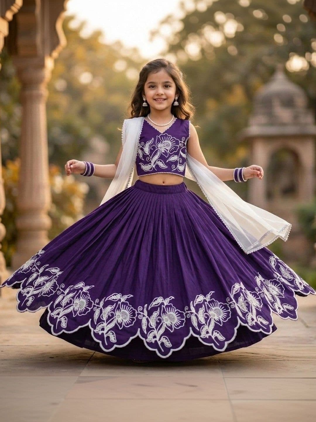 SHUBHVILAS DESIGN Girls Embroidered Thread Work Ready to Wear Lehenga & Blouse With Dupatta - view 1