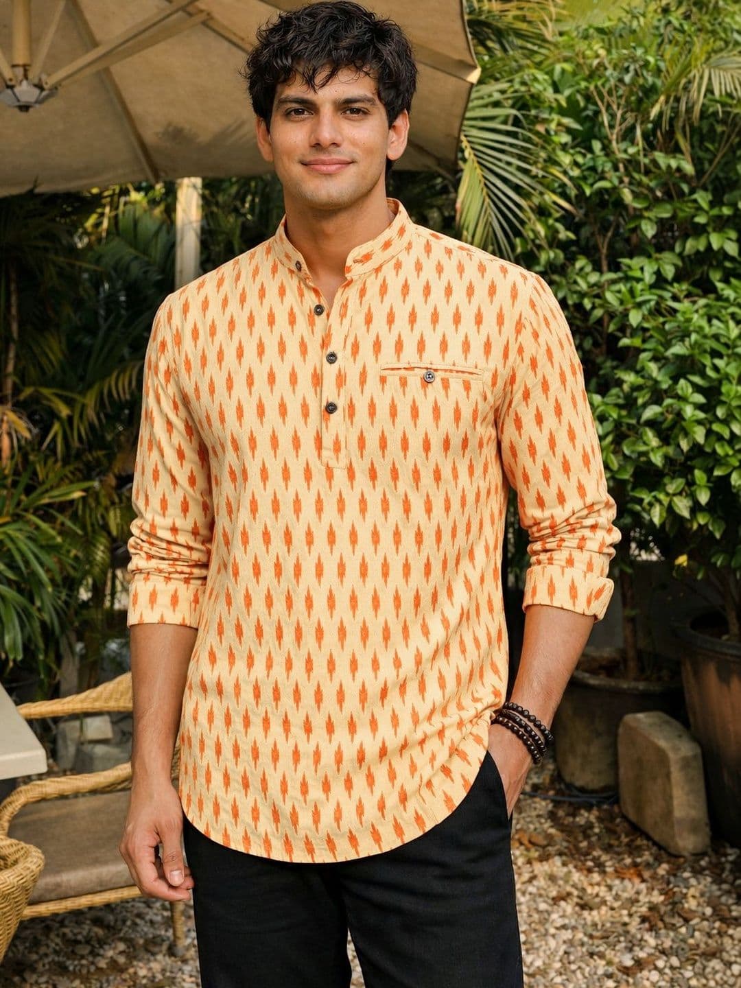 Anouk Men Rolled up Sleeve Short Kurta - view 1