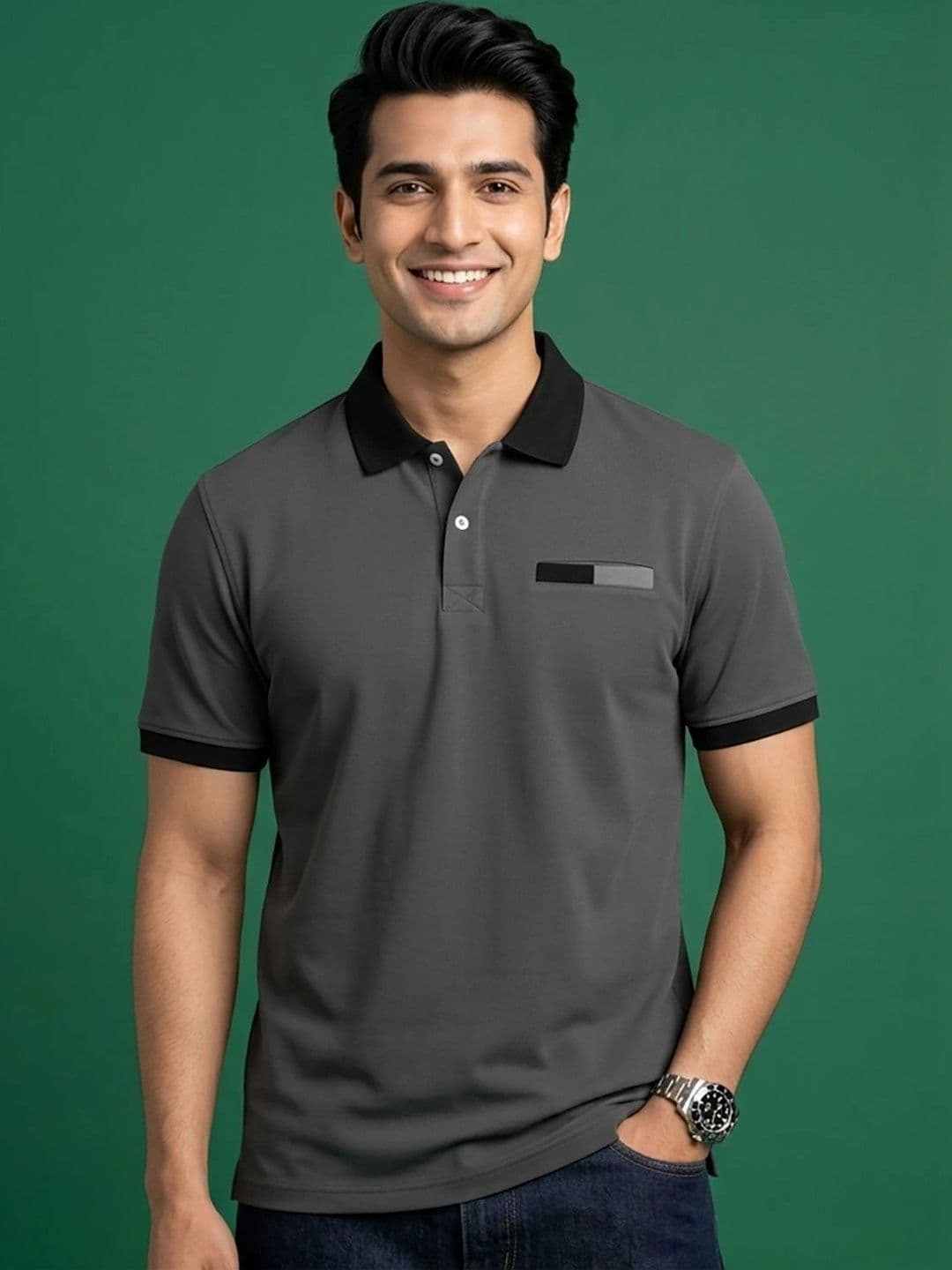 HERE&NOW Men Polo Collar Pockets T-shirt - view 1