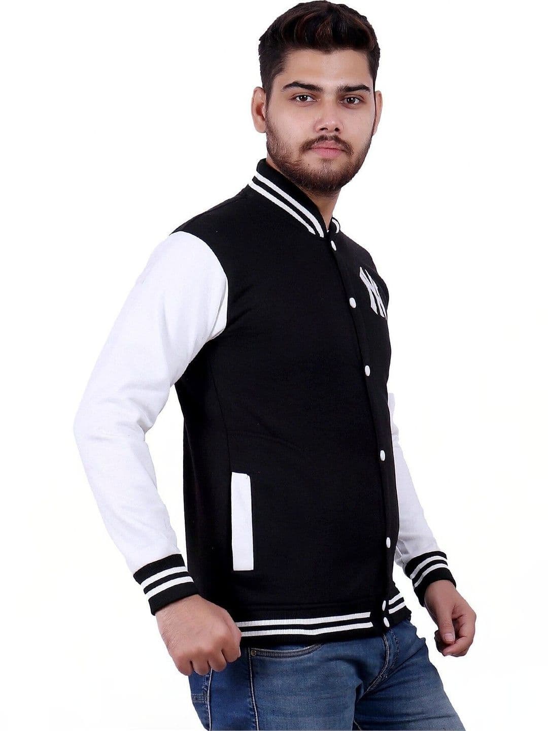 SQS Men Brand Logo Colourblocked Woollen Varsity Jacket - view 1