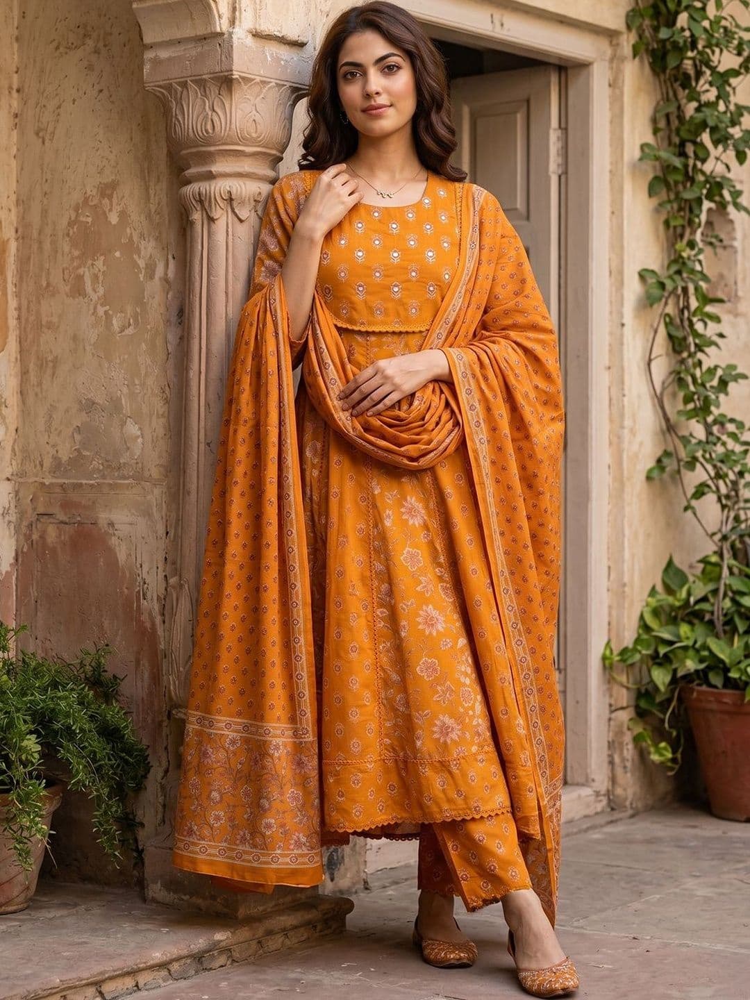 Anouk Women Floral Printed Empire Pure Cotton Kurta with Trousers & With Dupatta - view 1