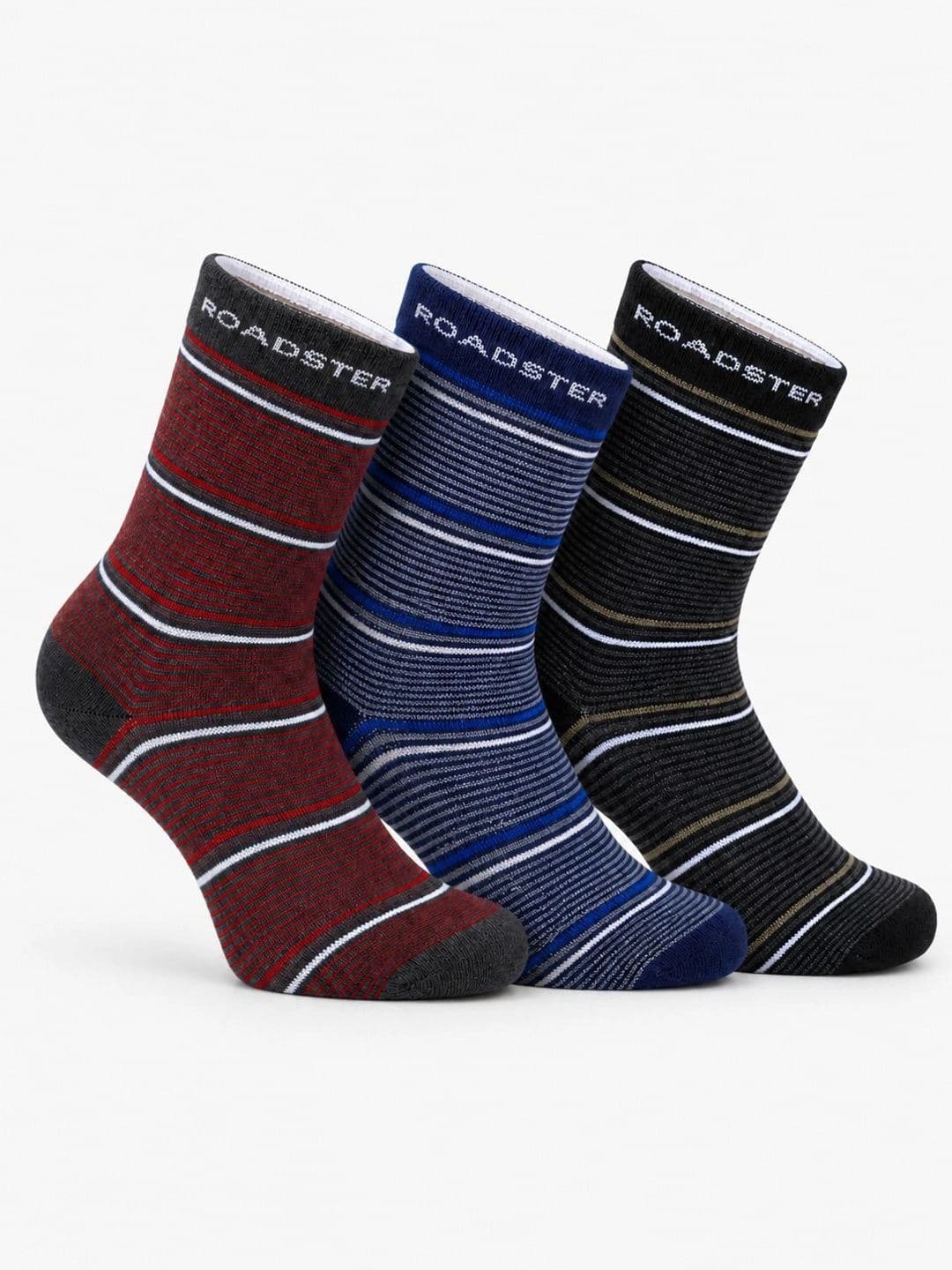 Roadster Men Pack of 3 Cotton Striped Above Ankle Socks - view 1