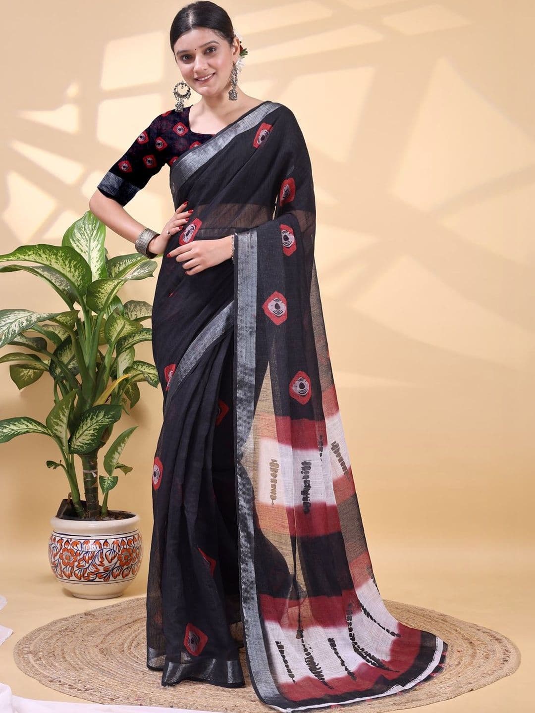 Anouk Women Black Printed Zari Shibori Ready to Wear Pocket Saree with Blouse - view 1