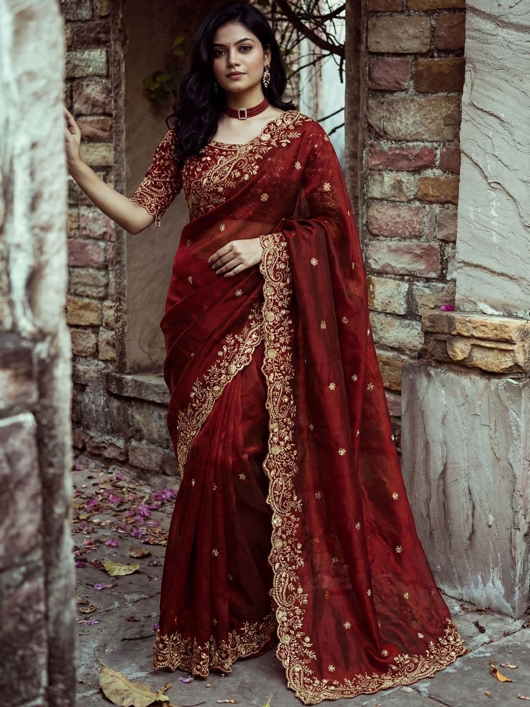 Anouk Embellished Embroidered Tissue Heavy Work Saree - view 1