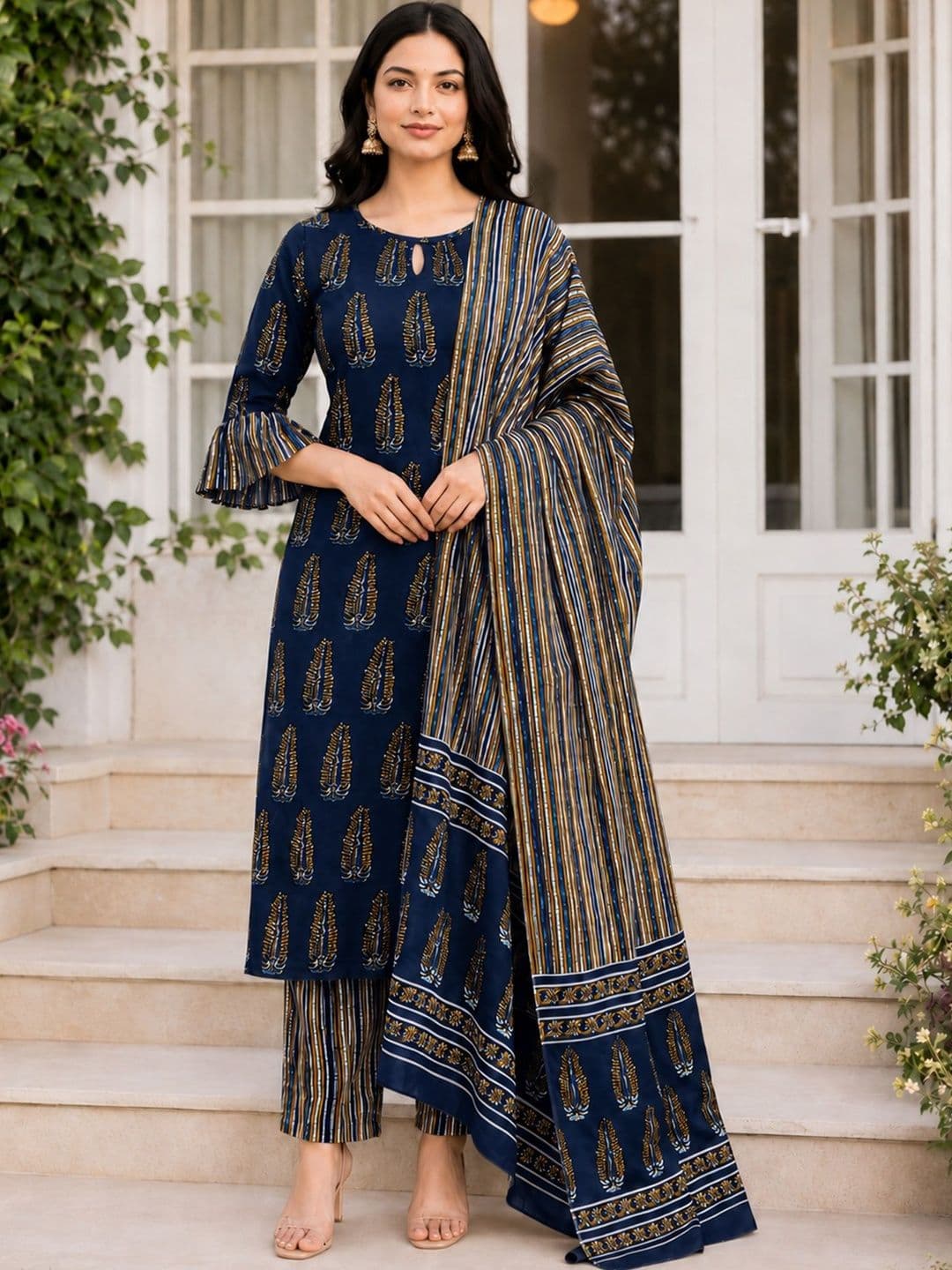 Anouk Women Ethnic Motifs Printed Regular Pure Cotton Kurta with Trousers & With Dupatta - view 1