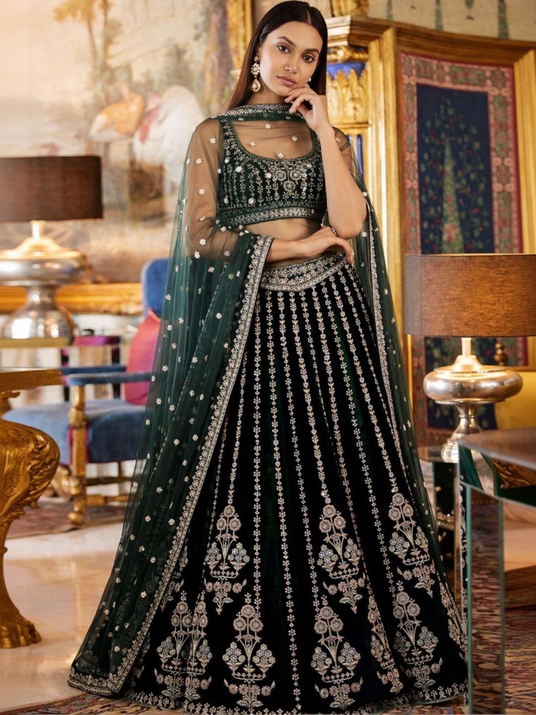 Poshak Bazaar Embroidered Semi-Stitched Lehenga & Unstitched Blouse With Dupatta - view 1